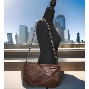 Rafe New York Handbag Clutch Brown Leather Croc Snake Embossed EUC 12.5X8.5